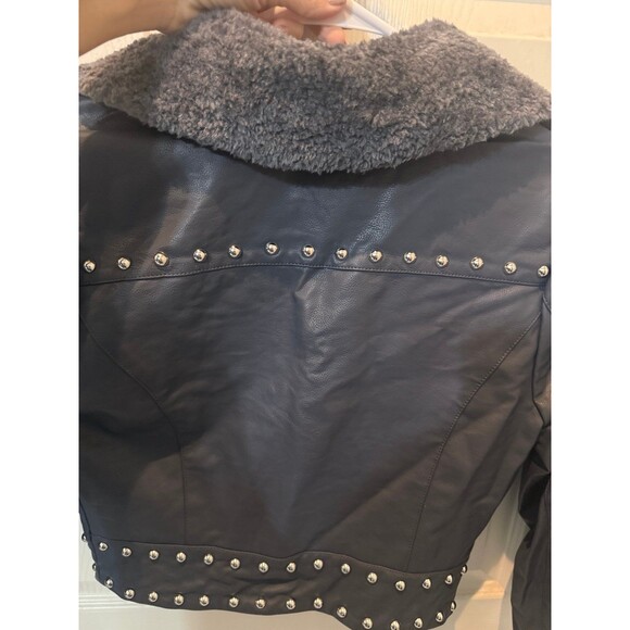 Silence & Noise Venus Studded Blue Faux Leather Jacket NWT - Picture 6 of 6